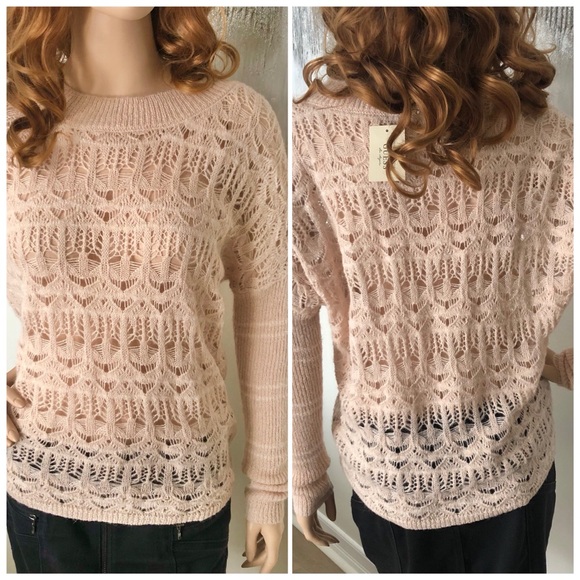 Guess by Marciano Sweaters - Marciano Nude Open Knit Sparkly Sweater
